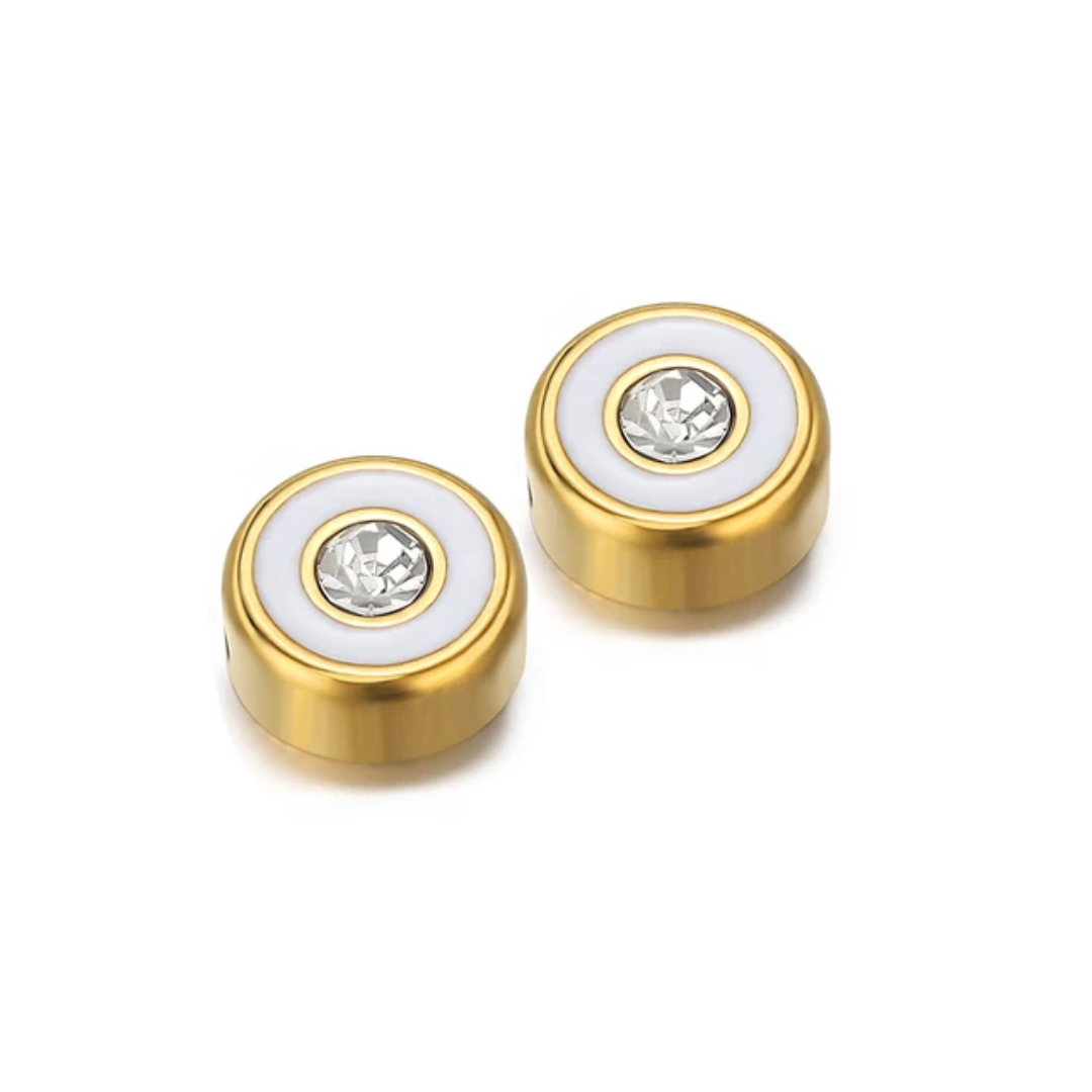 Round Zircon Enamel Bead Charm - 1 Piece