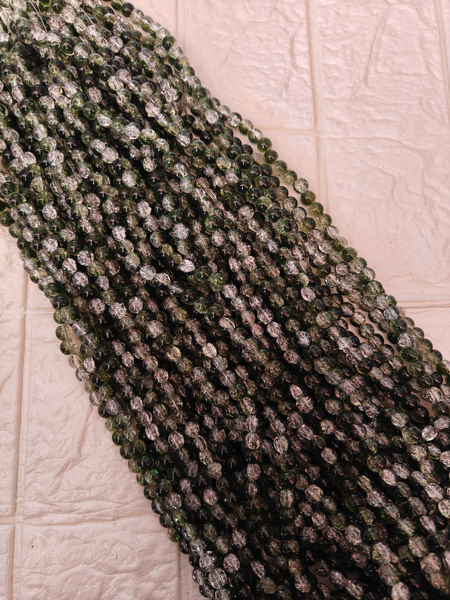 Dual Shade Crackle Beads 8mm Olive Green & White - approx. 100 beads