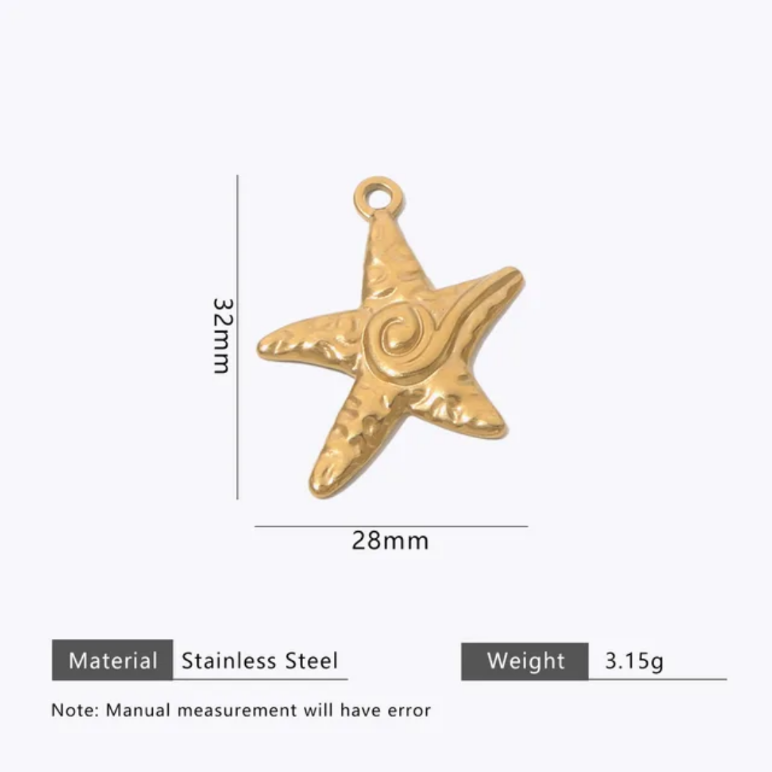 Starfish Charm - 18K Gold PVD Plated Stainless Steel - Anti Tarnish - 1 Piece