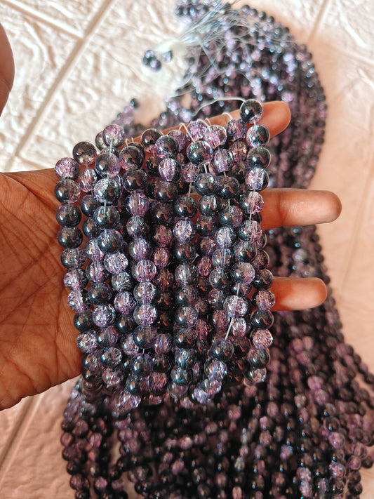 Dual Shade Crackle Beads 8mm Purple & Black - approx. 100 beads