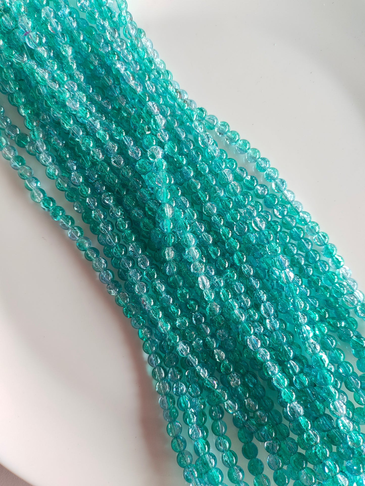 Dual Shade Crackle Beads 8mm Aqua Green & White - approx. 100 beads