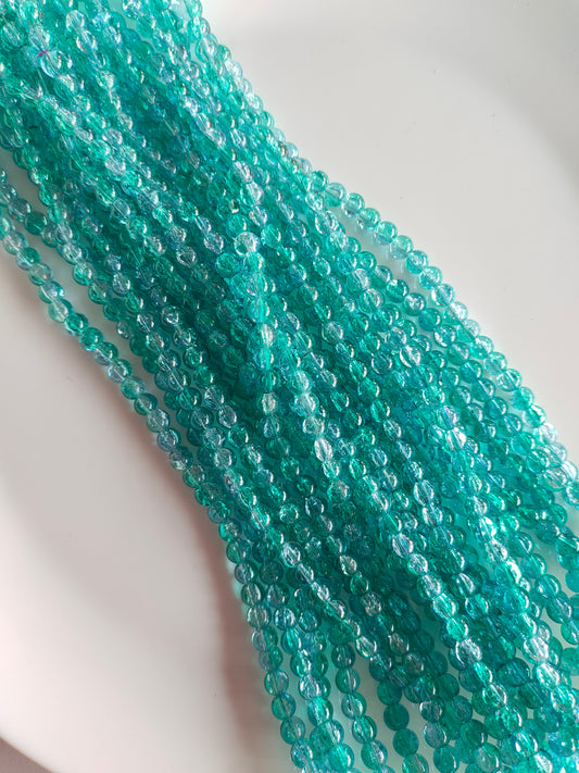 Dual Shade Crackle Beads 8mm Aqua Green & White - approx. 100 beads