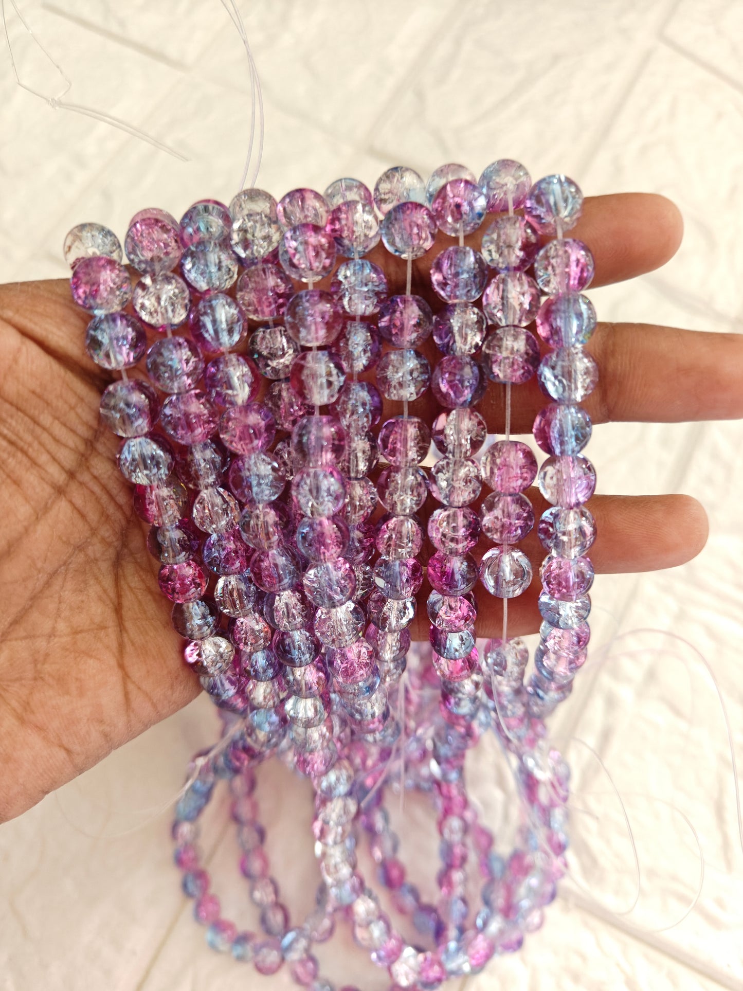 Dual Shade Crackle Beads 8mm Pink & Blue - approx. 100 beads