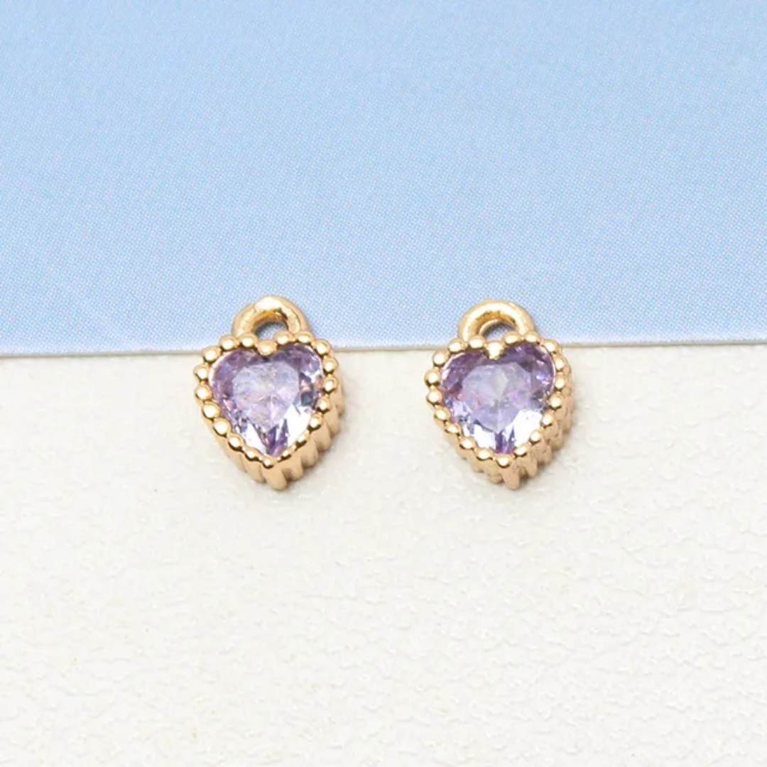 14K Gold Plated Zircon Heart 7*5mm Charm - 1 Piece