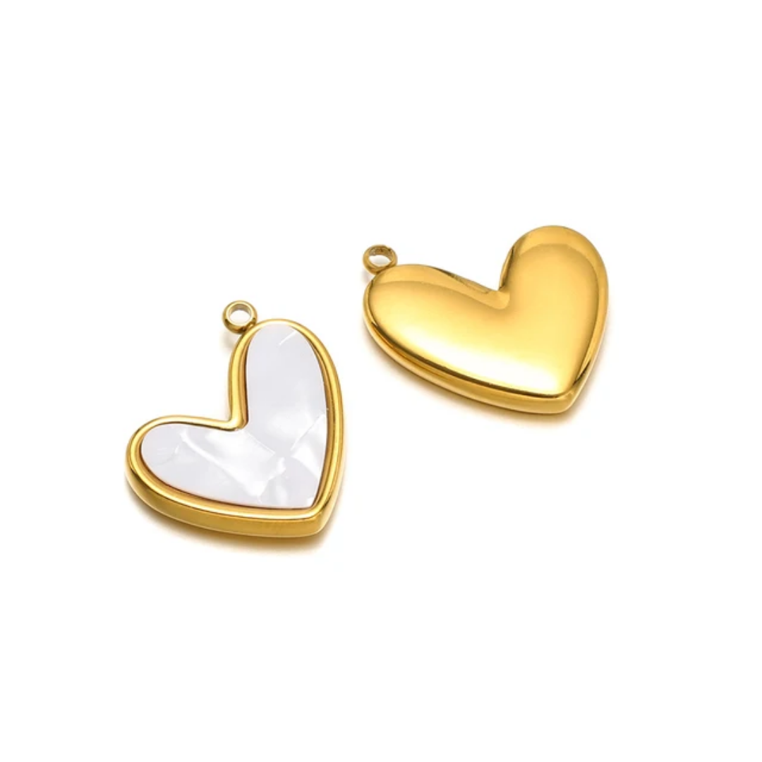 SS 18k Gold Plated Tilted Heart White Enamel Charm - 1 Piece