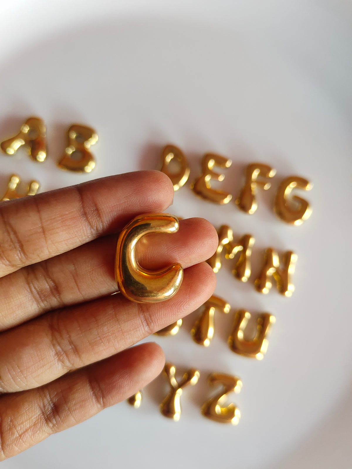 Bubble Alphabet SS 18k Gold PVD Plated Bead Charm - 1 Piece - Anti Tarnish