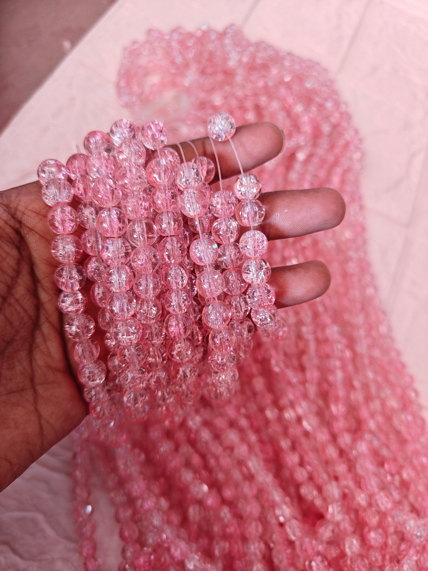 Dual Shade Crackle Beads 8mm Pink & White - approx. 100 beads
