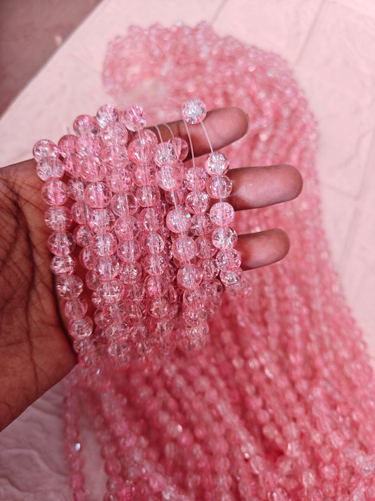 Dual Shade Crackle Beads 8mm Pink & White - approx. 100 beads