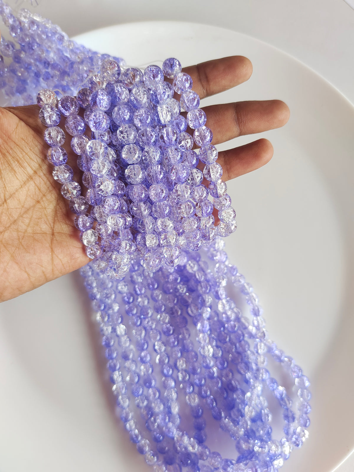 Dual Shade Crackle Beads 8mm Light Violet & White - approx. 100 beads