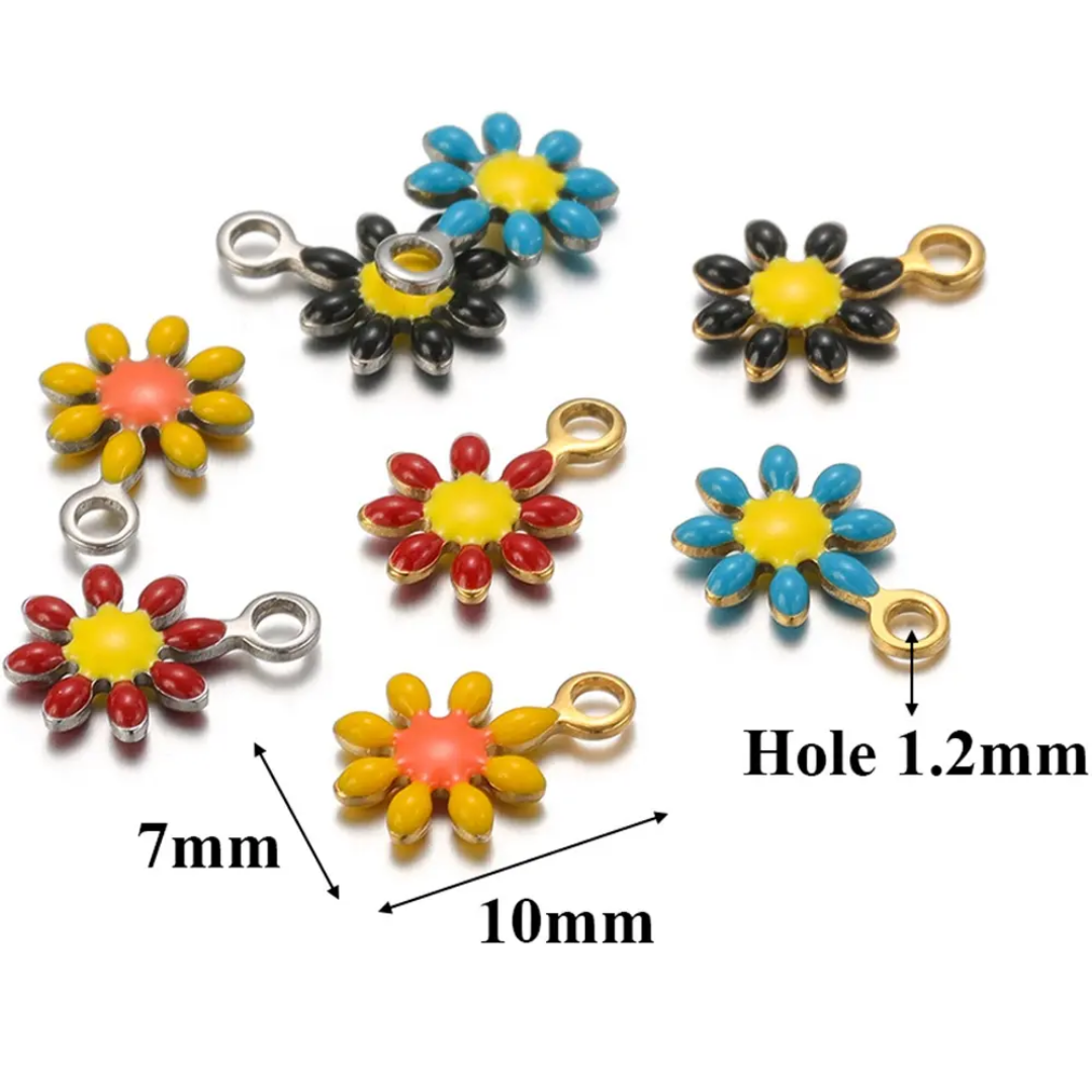 S.Steel Enamel Little Flower Charm - 1 Piece