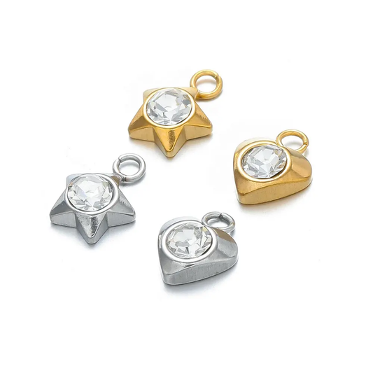 Stainless Steel Heart & Star Zircon Charm - 1 Piece