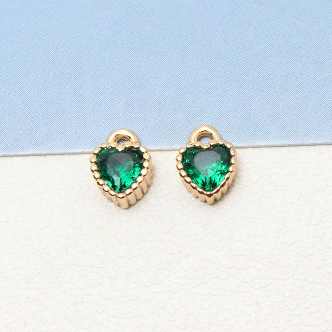 14K Gold Plated Zircon Heart 7*5mm Charm - 1 Piece