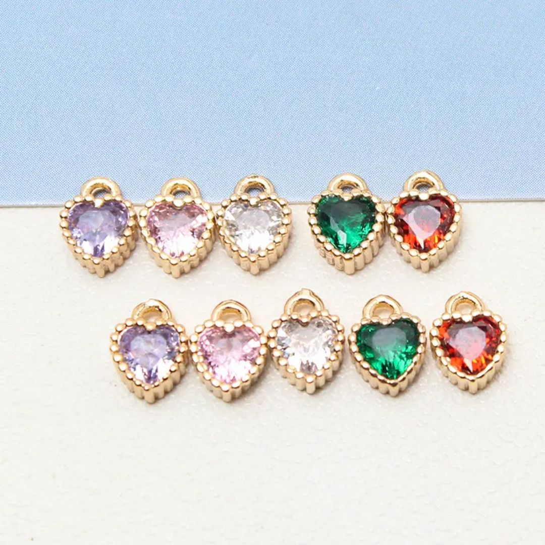 14K Gold Plated Zircon Heart 7*5mm Charm - 1 Piece
