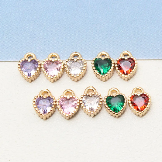 14K Gold Plated Zircon Heart 7*5mm Charm - 1 Piece