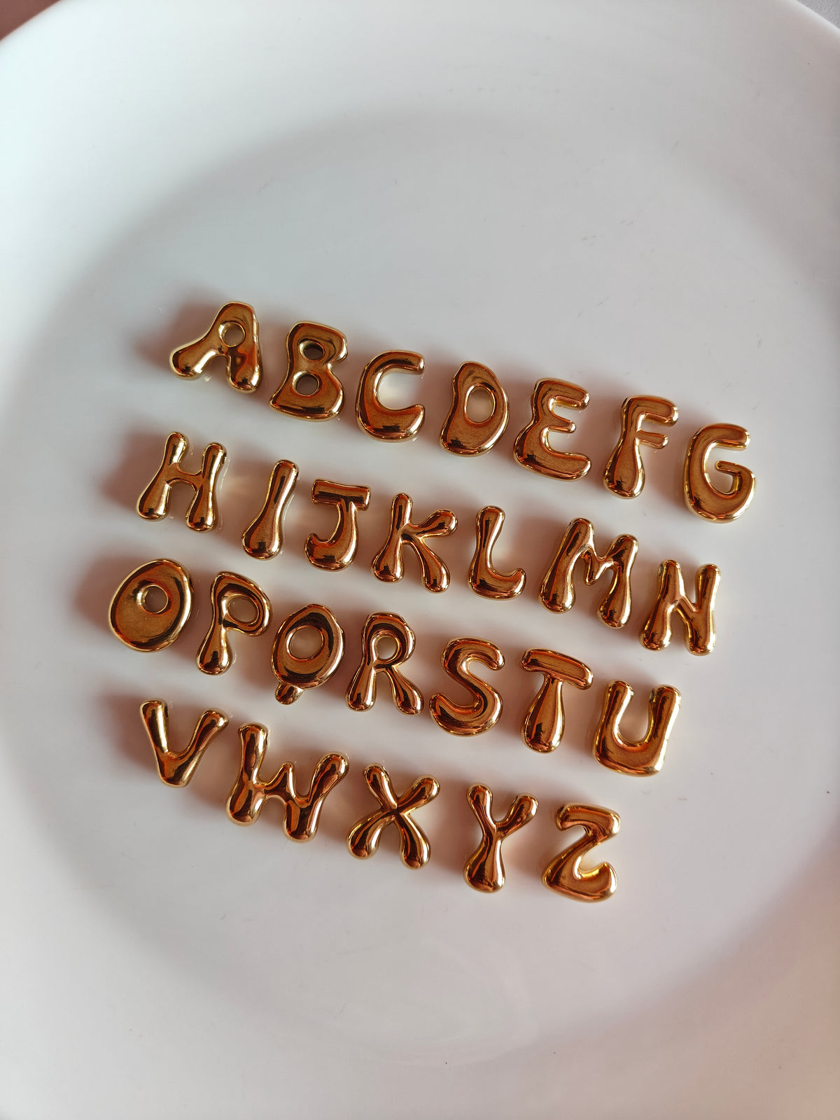 Bubble Alphabet SS 18k Gold PVD Plated Bead Charm - 1 Piece - Anti Tarnish