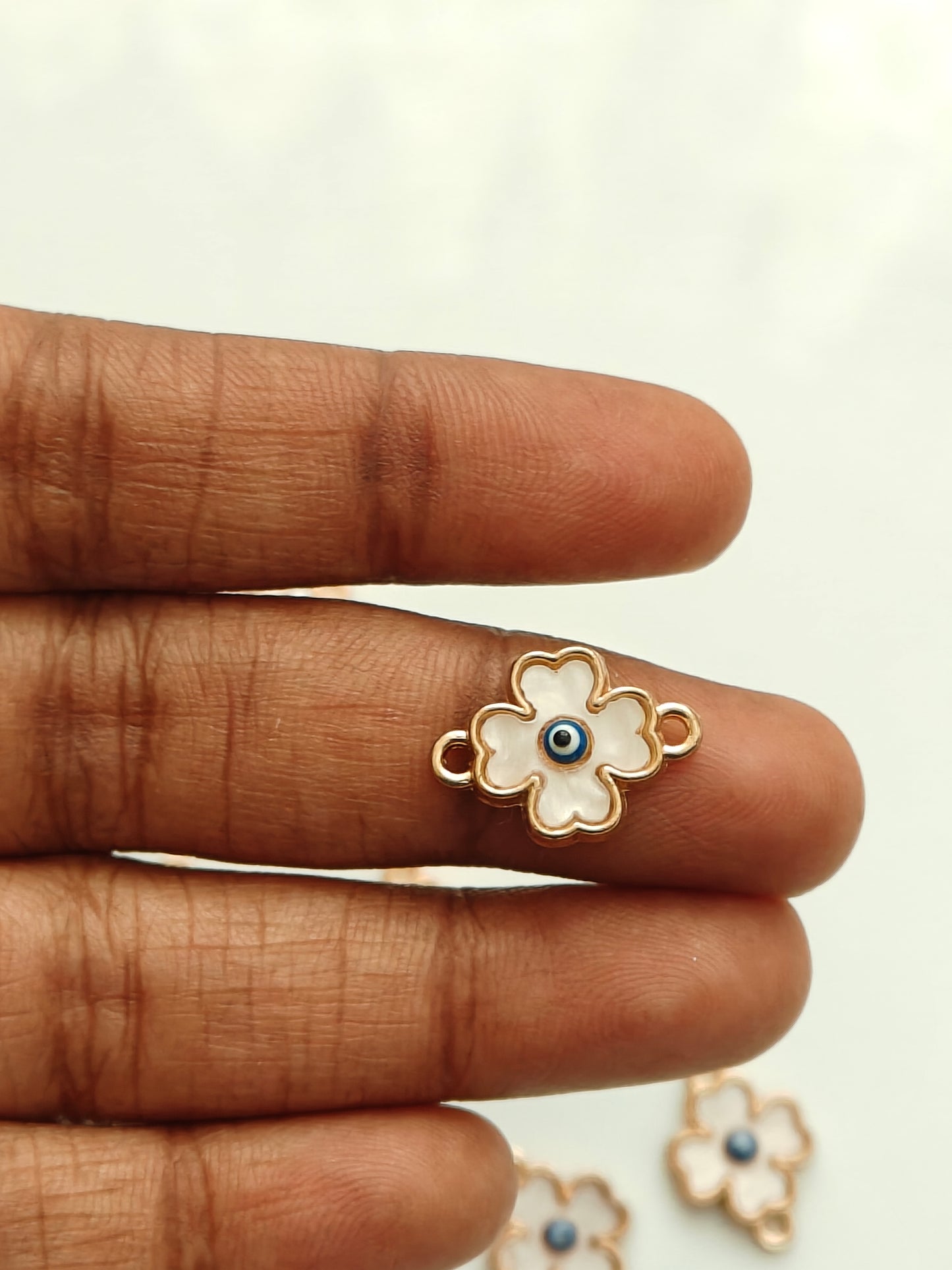 Clover Evil Eye Enamel Connector Charm - 1 Pc
