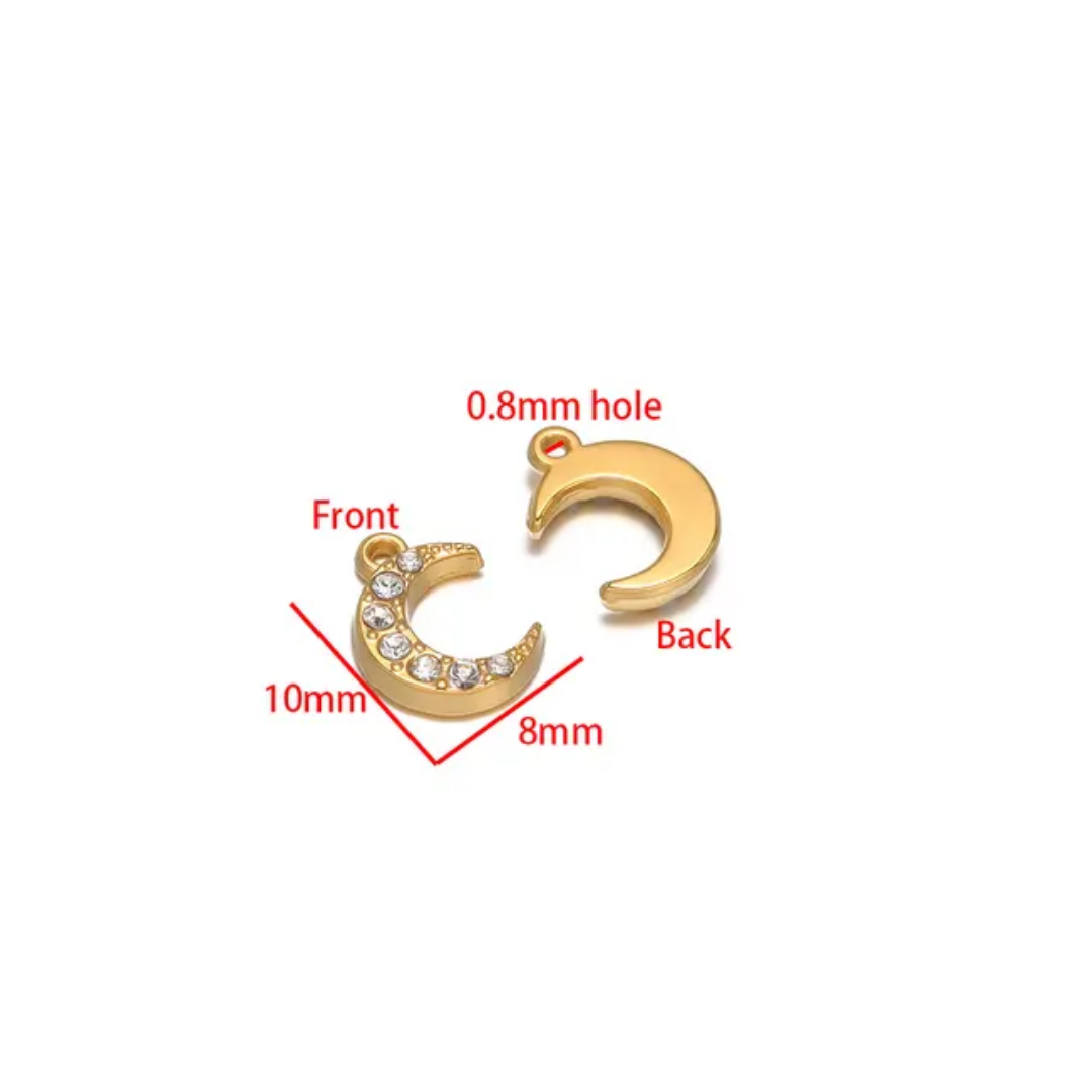 Crescent Zircon SS 18k Gold PVD Plated Charm - 1 Piece