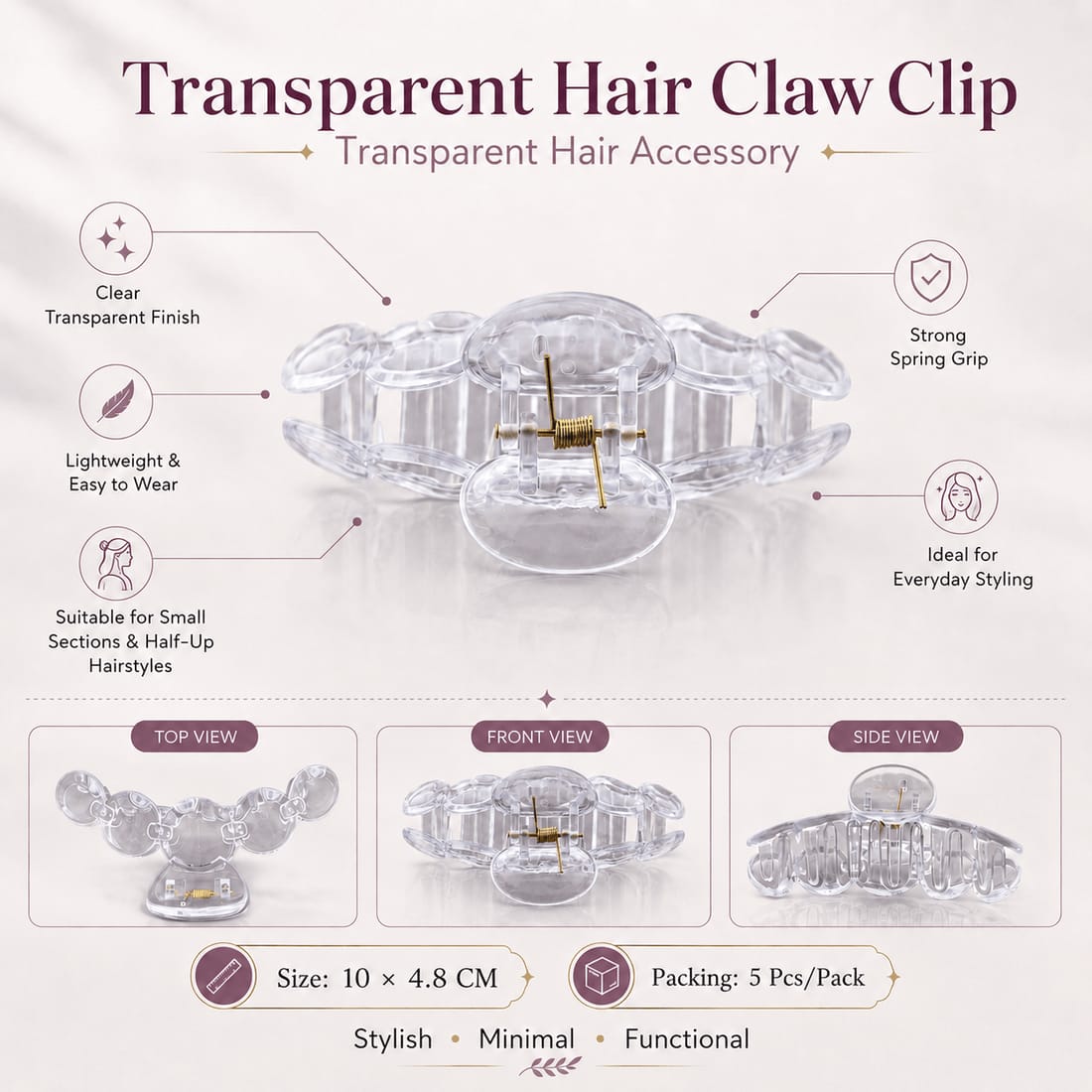 Transparent Scallop Claw Clip For Decoden & Pipe Cleaner - 1 Piece