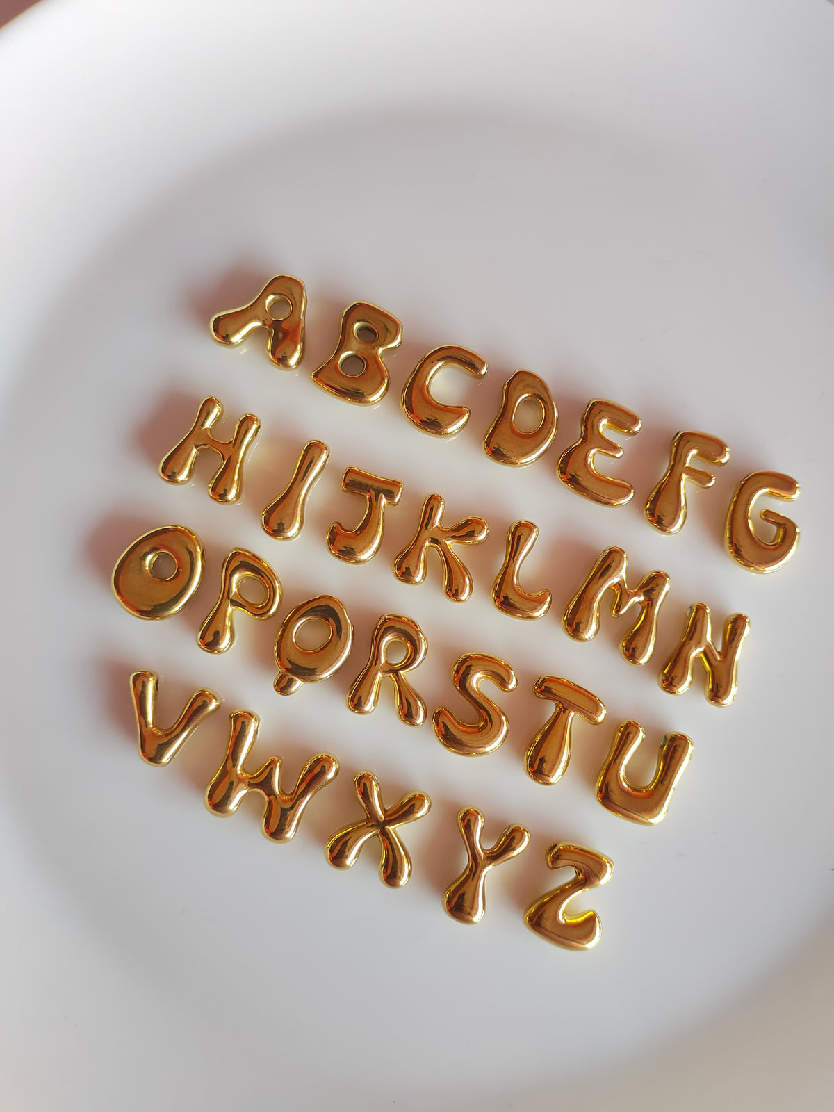 Bubble Alphabet SS 18k Gold PVD Plated Bead Charm - 1 Piece - Anti Tarnish
