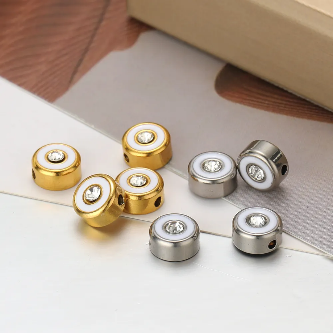 Round Zircon Enamel Bead Charm - 1 Piece