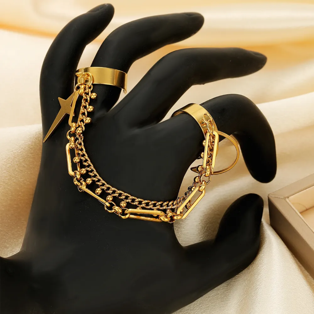 Adjustable Ring With Connector Hoop SS 18k Gold PVD Plated - 1 Piece