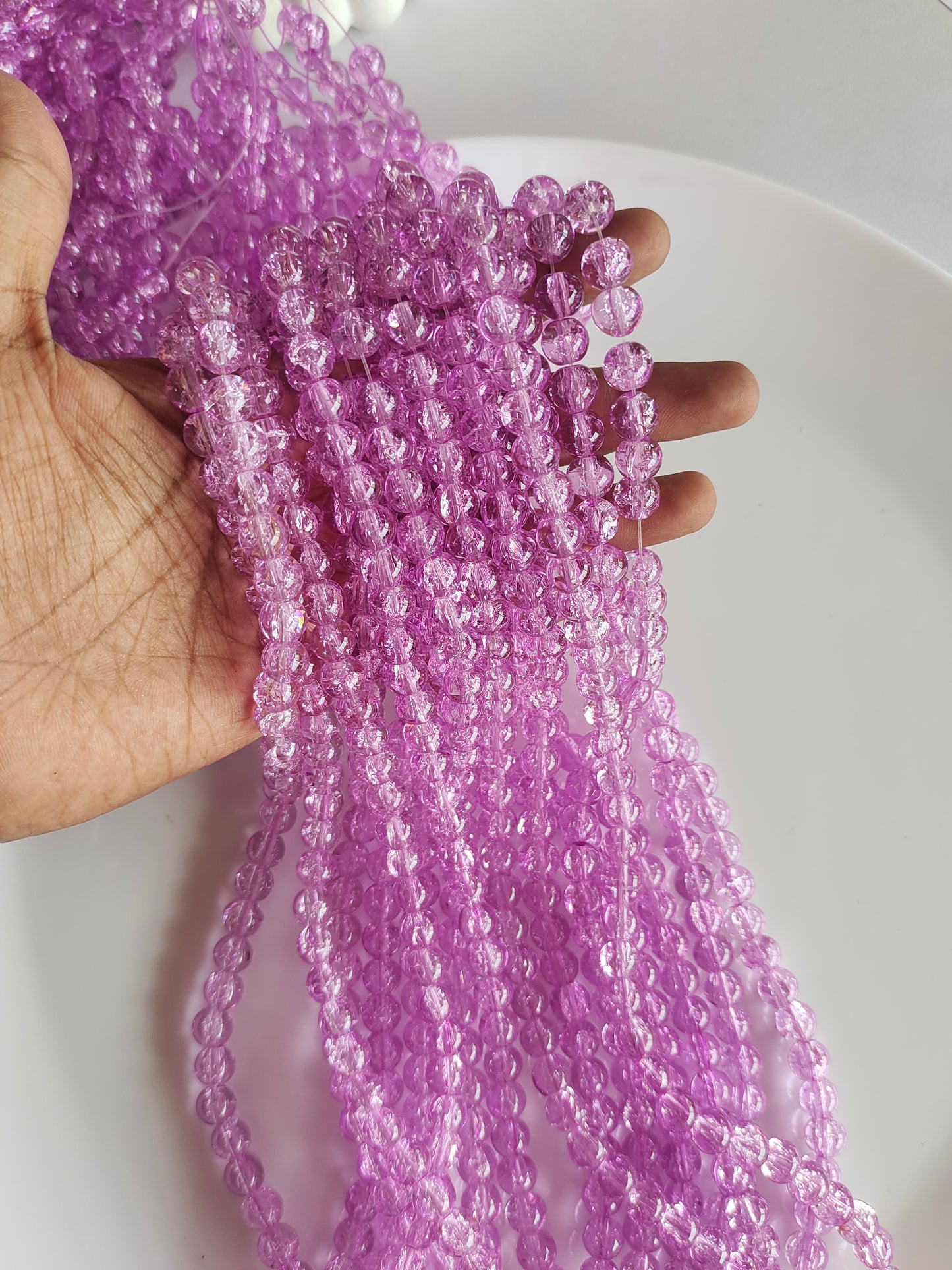 Single Shade Crackle Beads 8mm Lavendar - approx. 100 beads
