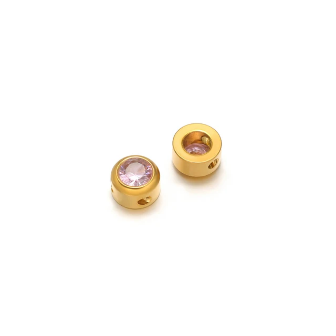 Mini Round Zircon Stone Spacer Bead - 18k Gold PVD Stainless Steel - 1 Piece