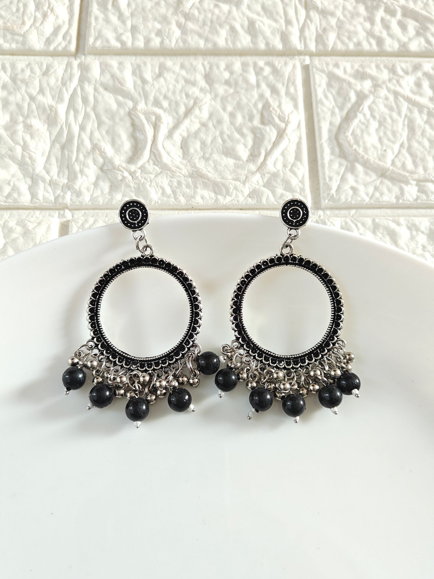 Round Black Beaded Jhumka Base - 1 Pair