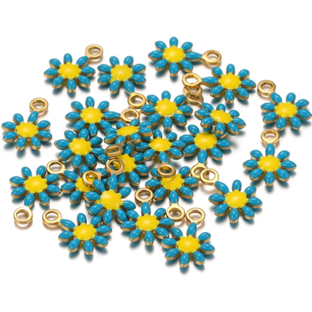 S.Steel Enamel Little Flower Charm - 1 Piece