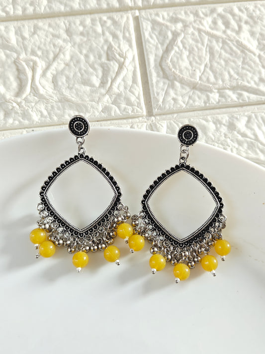 Square Yellow Beaded Jhumka Base - 1 Pair