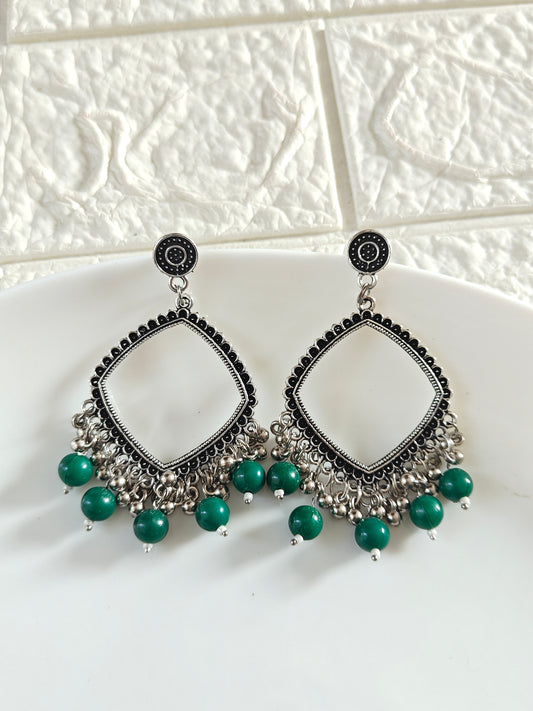 Square Green Beaded Jhumka Base - 1 Pair