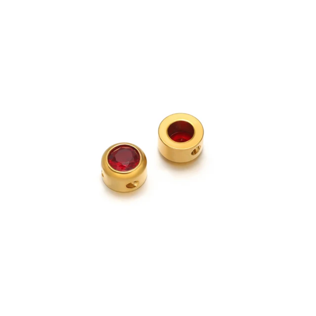 Mini Round Zircon Stone Spacer Bead - 18k Gold PVD Stainless Steel - 1 Piece