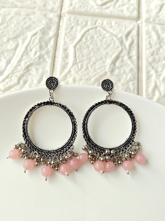 Round Pink Beaded Jhumka Base - 1 Pair