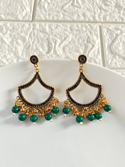 Gold Petal Green Beaded Jhumka Base - 1 Pair