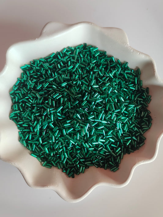 Bottle Green Tube Seed Beads 10g