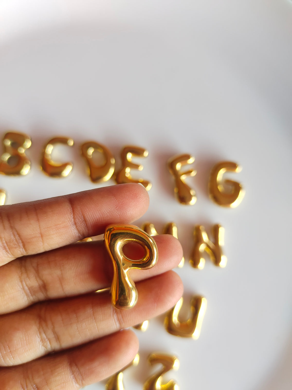 Bubble Alphabet SS 18k Gold PVD Plated Bead Charm - 1 Piece - Anti Tarnish
