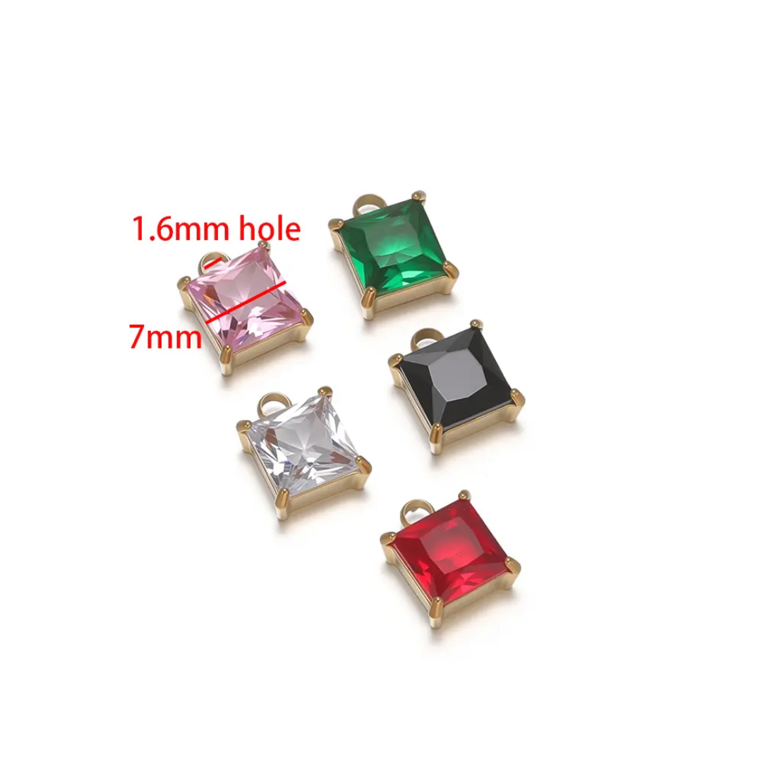 Square Stone SS 18k Gold PVD Plated Charm - 1 Piece