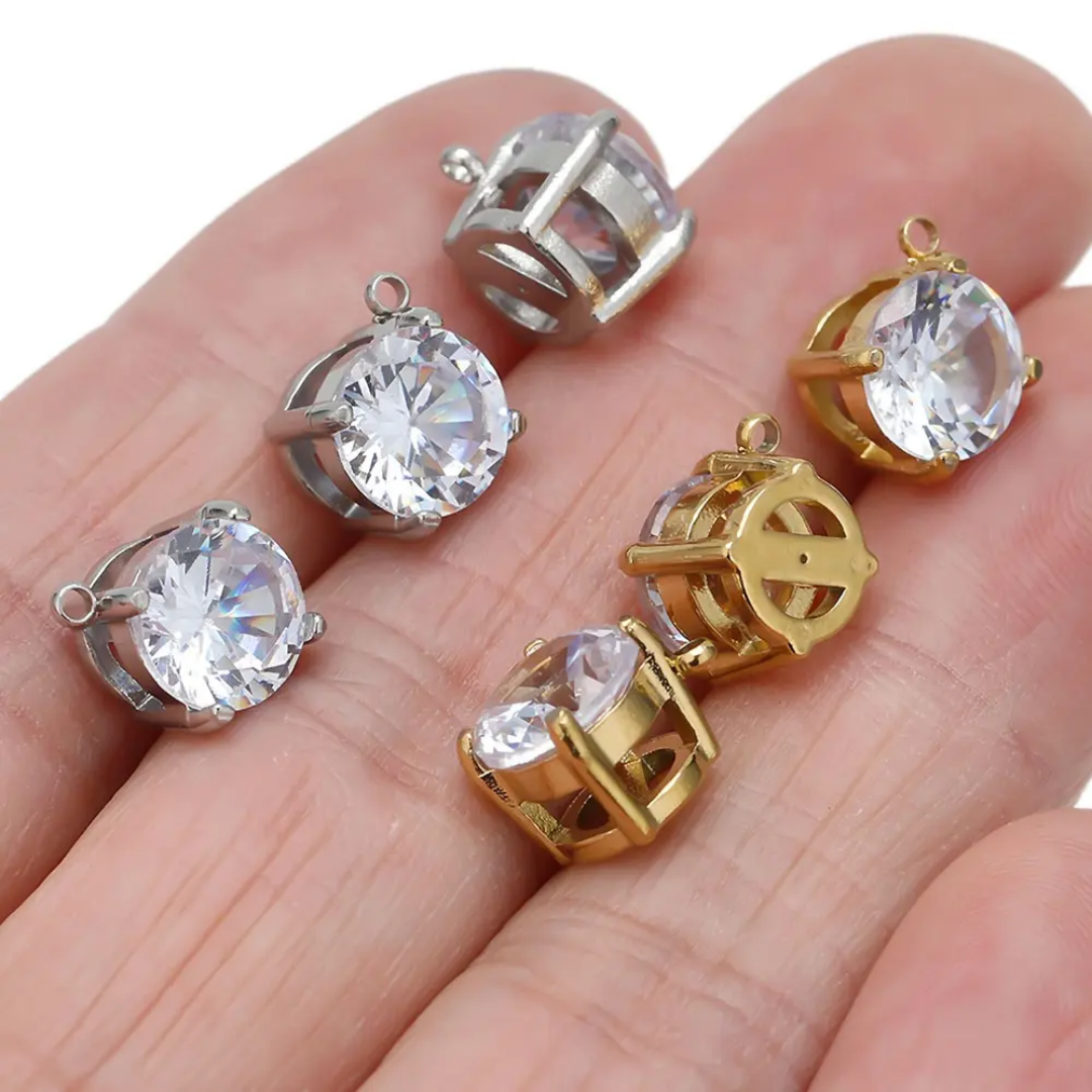 7mm Round Zircon Solitaire Pendant Charm - 1 Piece