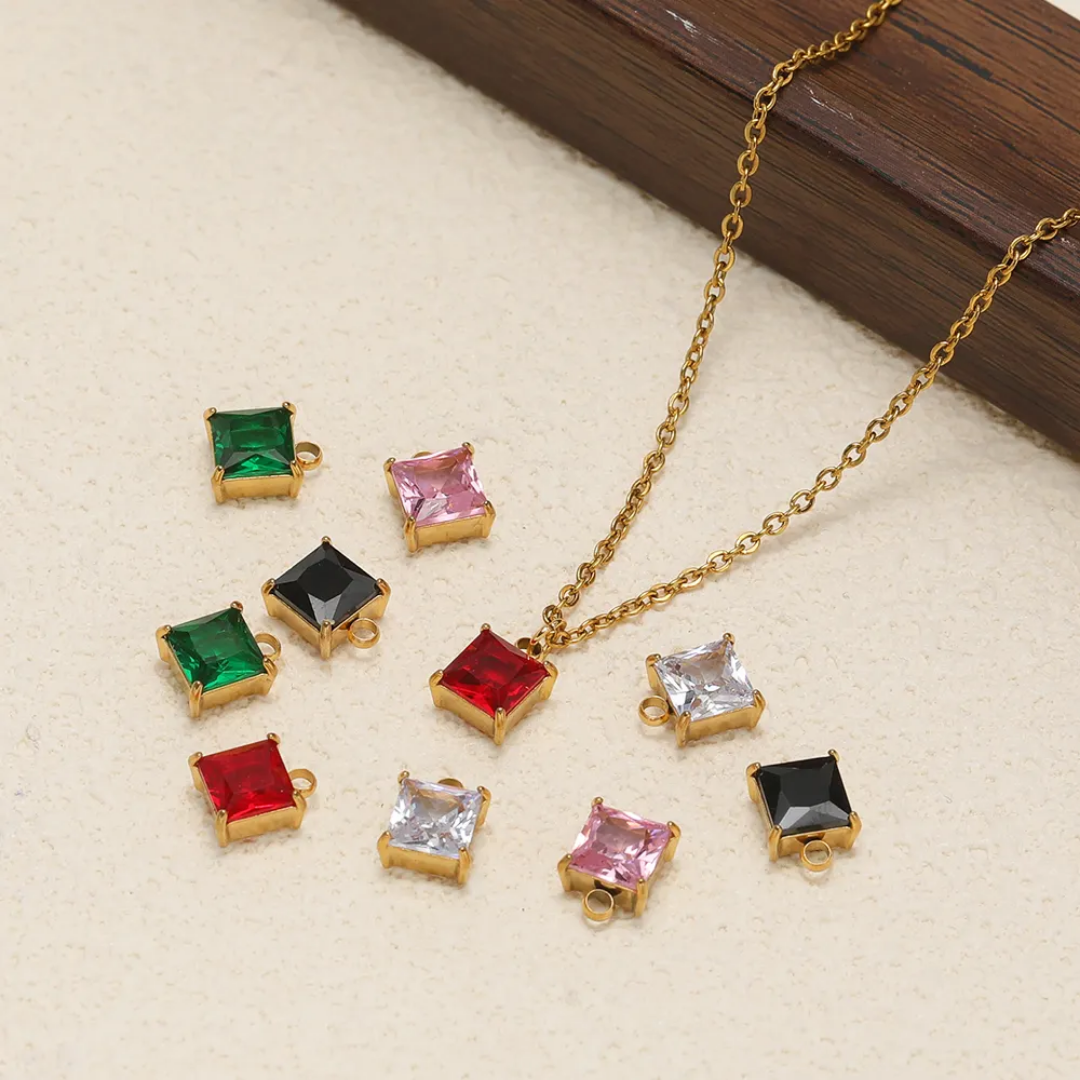 Square Stone SS 18k Gold PVD Plated Charm - 1 Piece